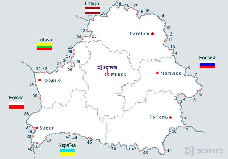Карта таможенных переходов Республики Беларусь